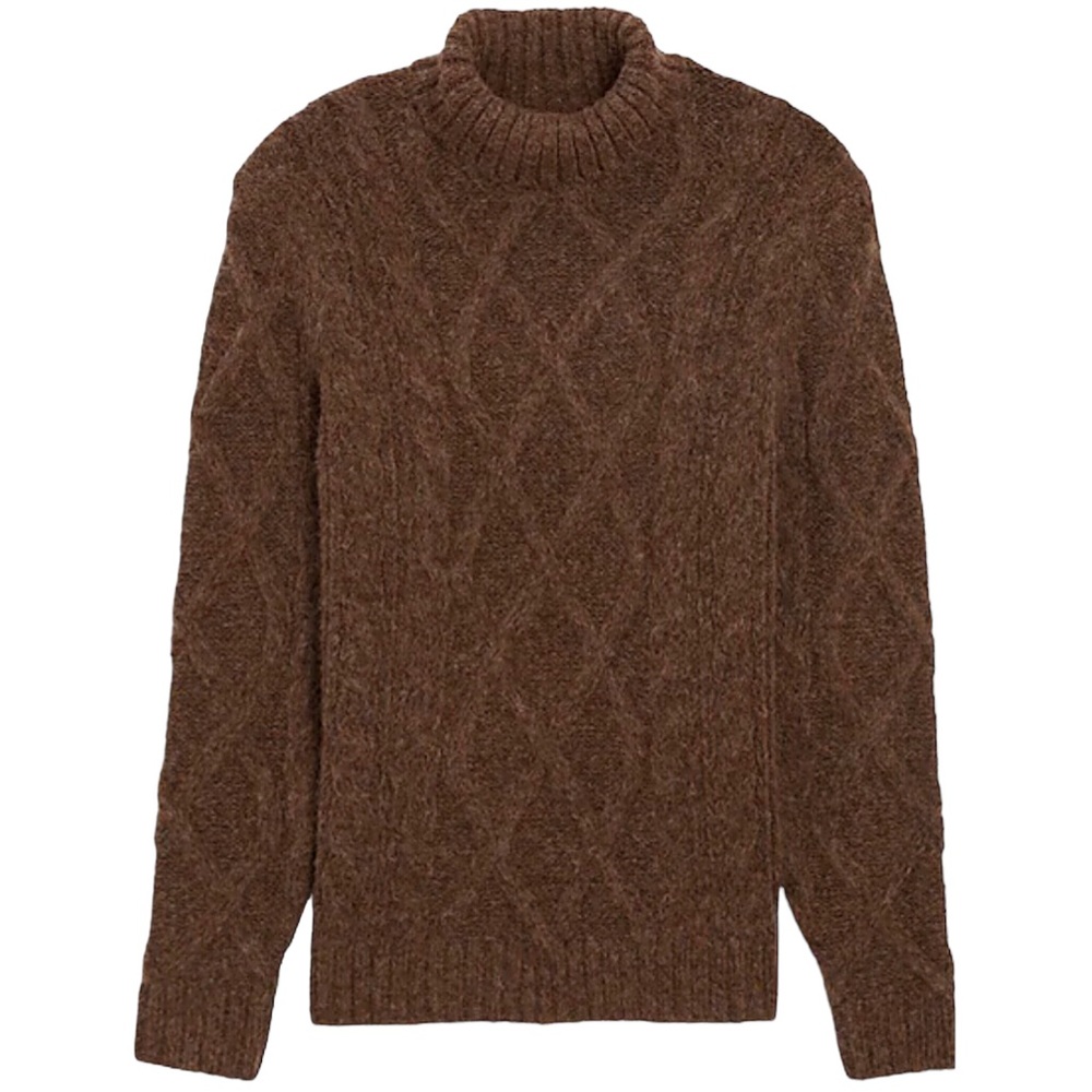 Express Wool Cable Knit Turtleneck Sweater Brown XL - Picture 5 of 14